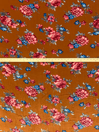 Copper/French Blue/French Rose Pink/Multi Polyester/Lycra Floral Print Stretch Velvet Knit 58W