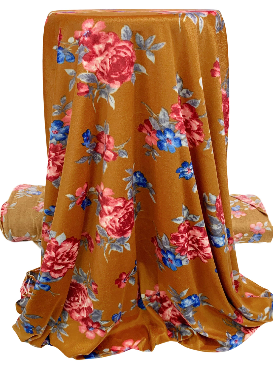 Copper/French Blue/French Rose Pink/Multi Polyester/Lycra Floral Print Stretch Velvet Knit 58W