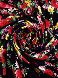 Black/Scarlet/Lemon/Multi Rayon/Lycra Small Floral Cluster Print Jersey Knit 54W