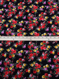 Black/Scarlet/Lemon/Multi Rayon/Lycra Small Floral Cluster Print Jersey Knit 54W