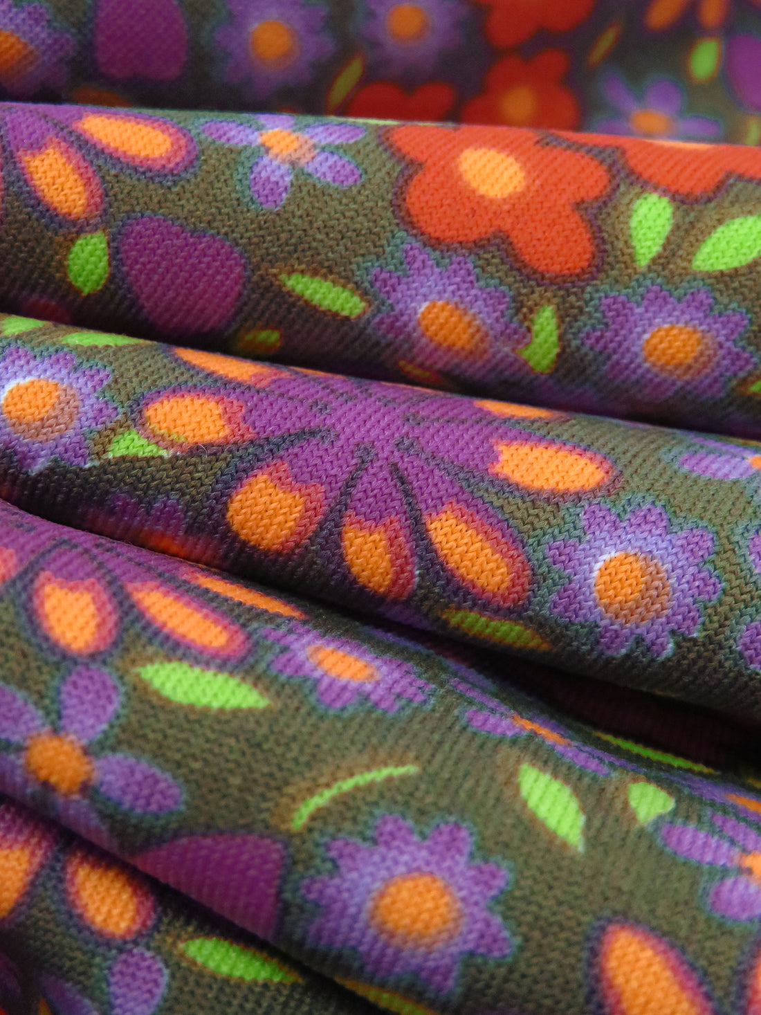 Mossy Gray/Plum/Rust/Multi Polyester/Lycra Wildflower Print Jersey Knit 58W