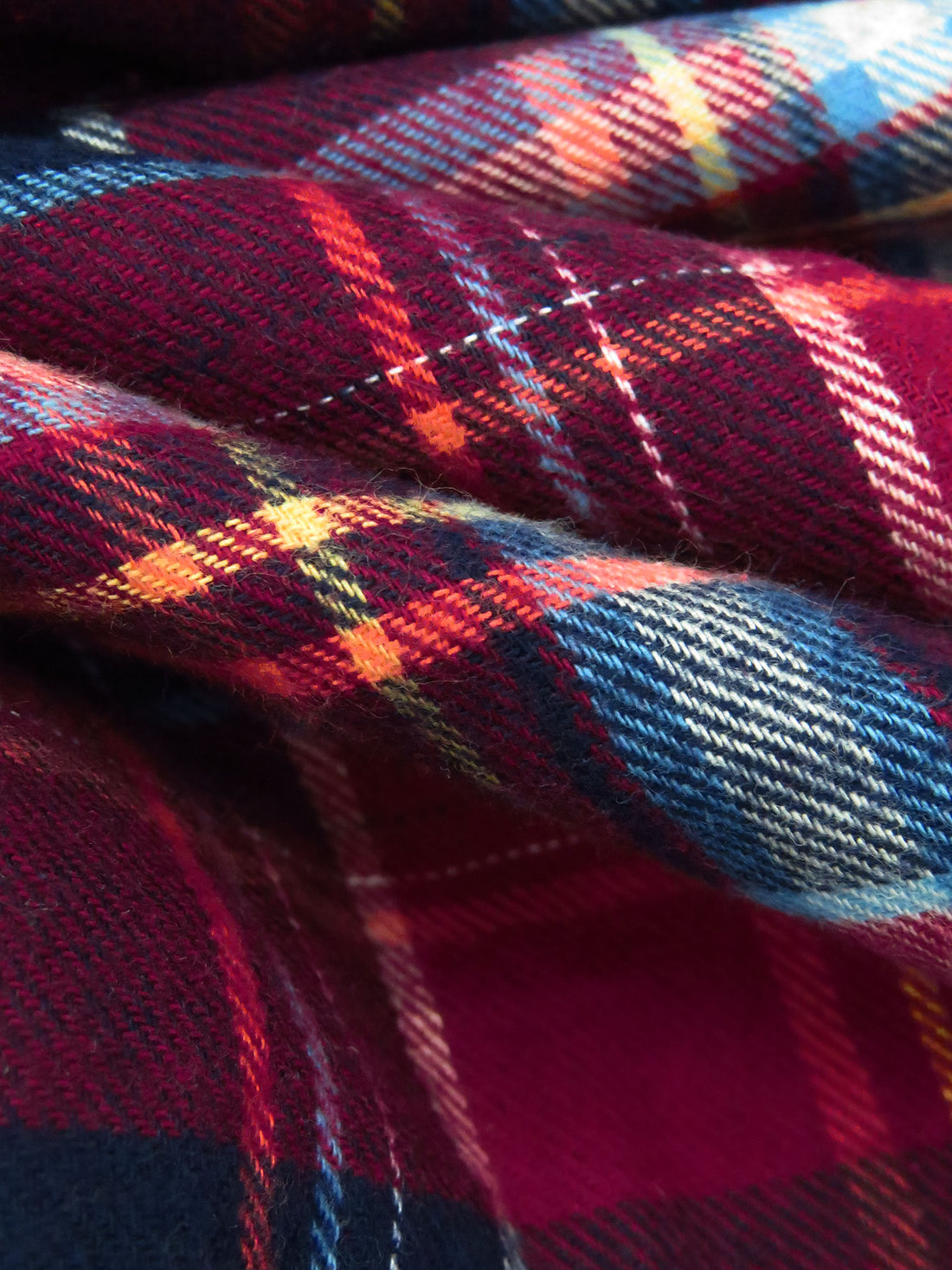 Claret/Midnight Navy/Butter/Multi 100% Cotton Plaid Weave Yarn-Dyed Flannel Shirting - NY Designer - 56W