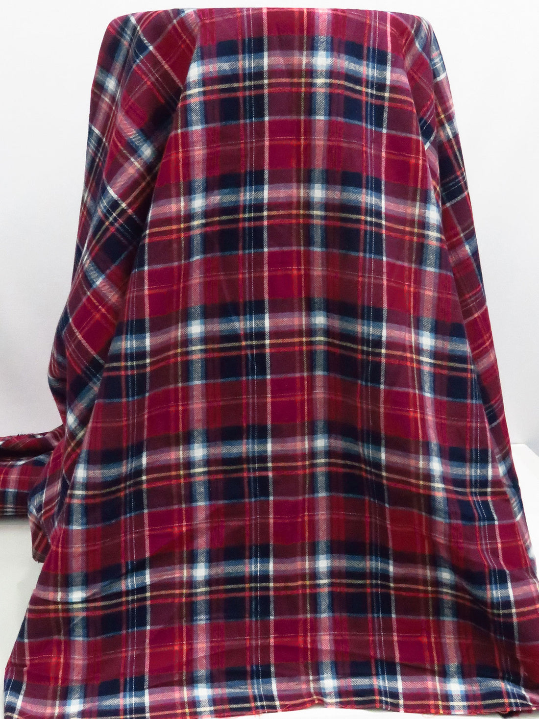 Claret/Midnight Navy/Butter/Multi 100% Cotton Plaid Weave Yarn-Dyed Flannel Shirting - NY Designer - 56W