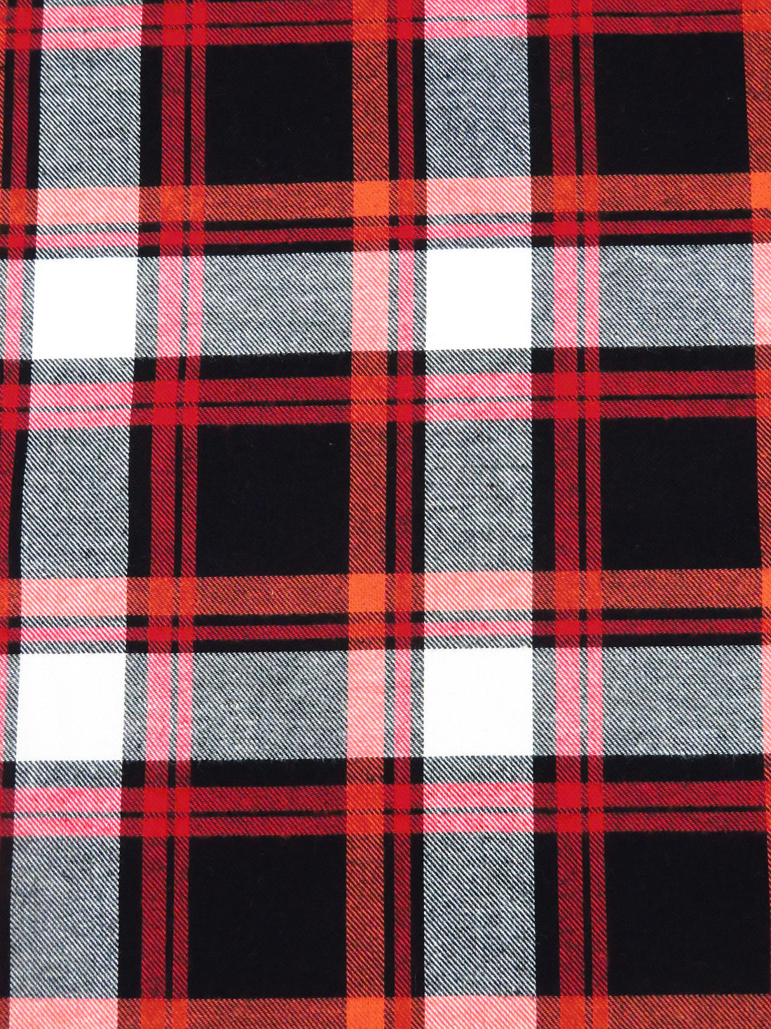 Black/White/Burnt Orange/Ruby Red 100% Cotton Plaid Weave Yarn-Dyed Flannel Shirting - NY Designer - 56W