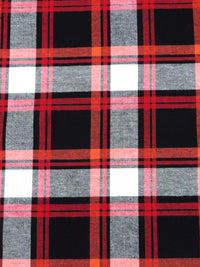 Black/White/Burnt Orange/Ruby Red 100% Cotton Plaid Weave Yarn-Dyed Flannel Shirting - NY Designer - 56W