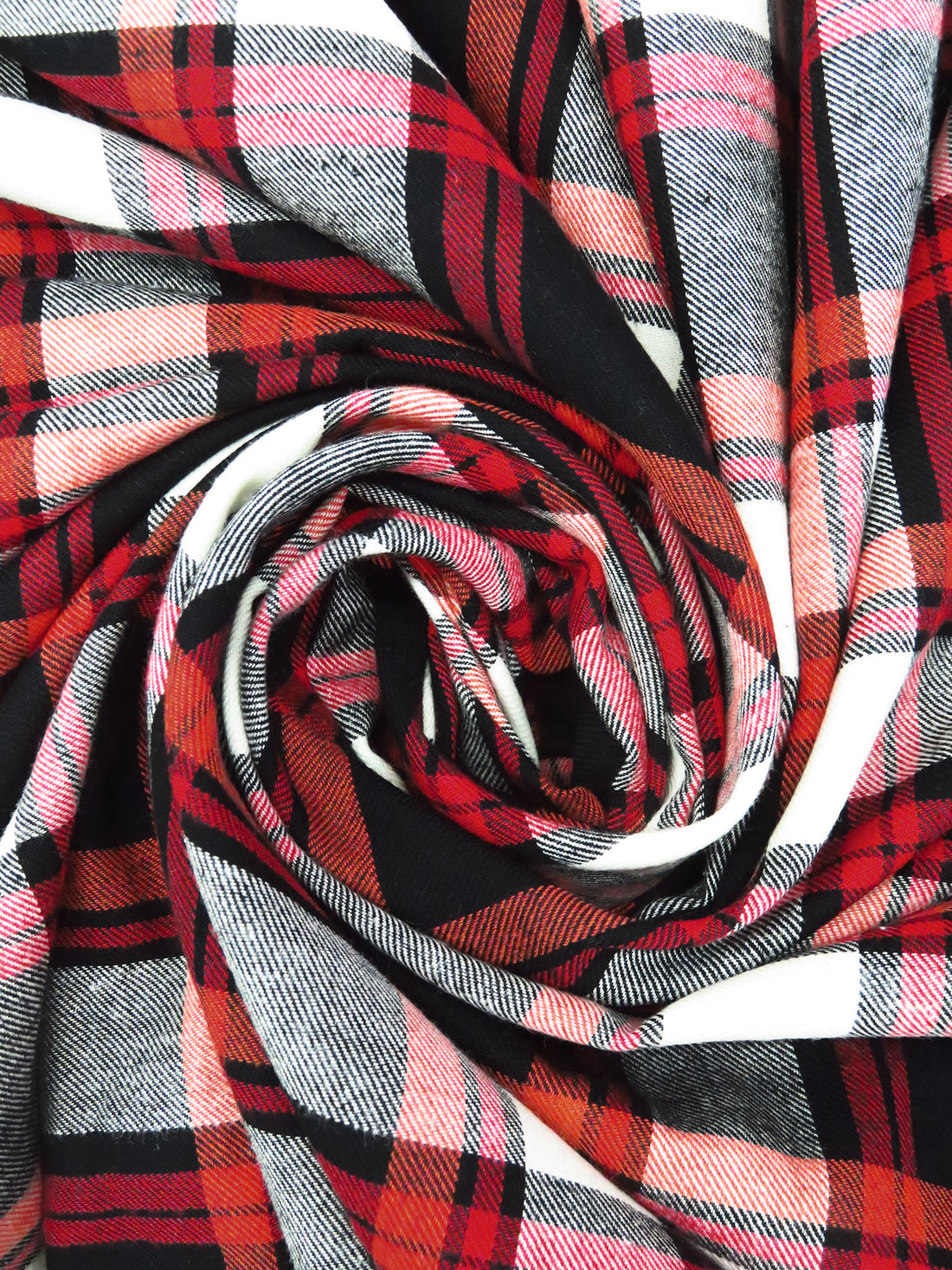 Black/White/Burnt Orange/Ruby Red 100% Cotton Plaid Weave Yarn-Dyed Flannel Shirting - NY Designer - 56W