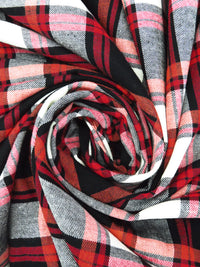 Black/White/Burnt Orange/Ruby Red 100% Cotton Plaid Weave Yarn-Dyed Flannel Shirting - NY Designer - 56W