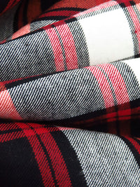 Black/White/Burnt Orange/Ruby Red 100% Cotton Plaid Weave Yarn-Dyed Flannel Shirting - NY Designer - 56W