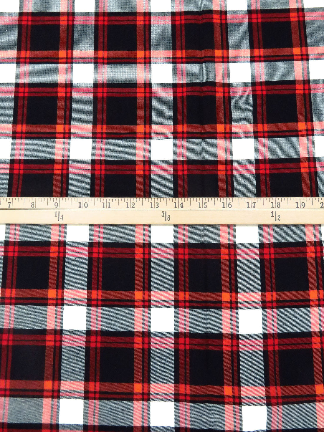 Black/White/Burnt Orange/Ruby Red 100% Cotton Plaid Weave Yarn-Dyed Flannel Shirting - NY Designer - 56W