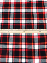 Black/White/Burnt Orange/Ruby Red 100% Cotton Plaid Weave Yarn-Dyed Flannel Shirting - NY Designer - 56W