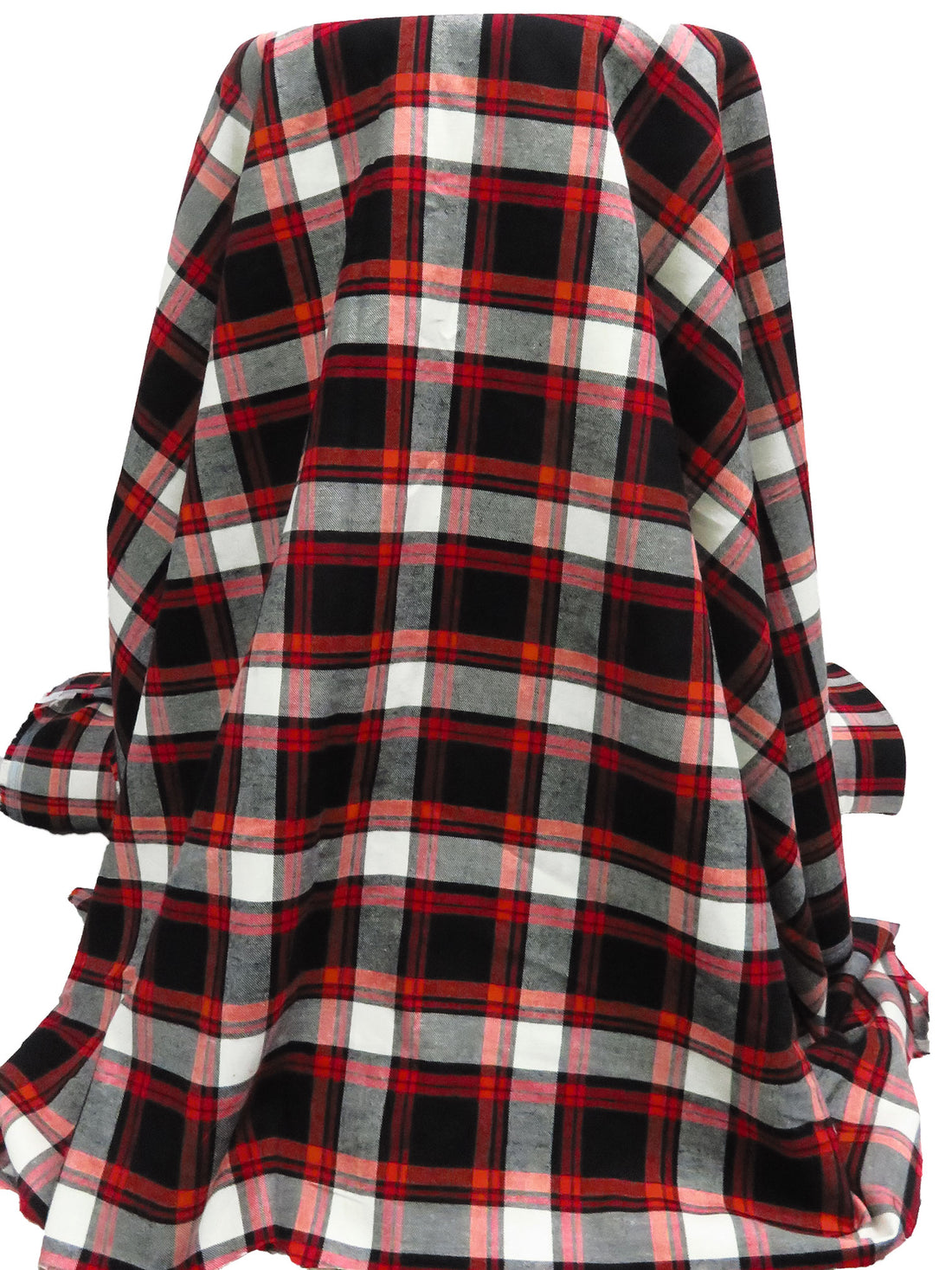 Black/White/Burnt Orange/Ruby Red 100% Cotton Plaid Weave Yarn-Dyed Flannel Shirting - NY Designer - 56W