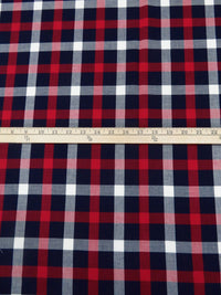 Midnight Navy/White/Crimson Cotton/Rayon Plaid Weave Yarn-Dyed Shirting - NY Designer - 58W