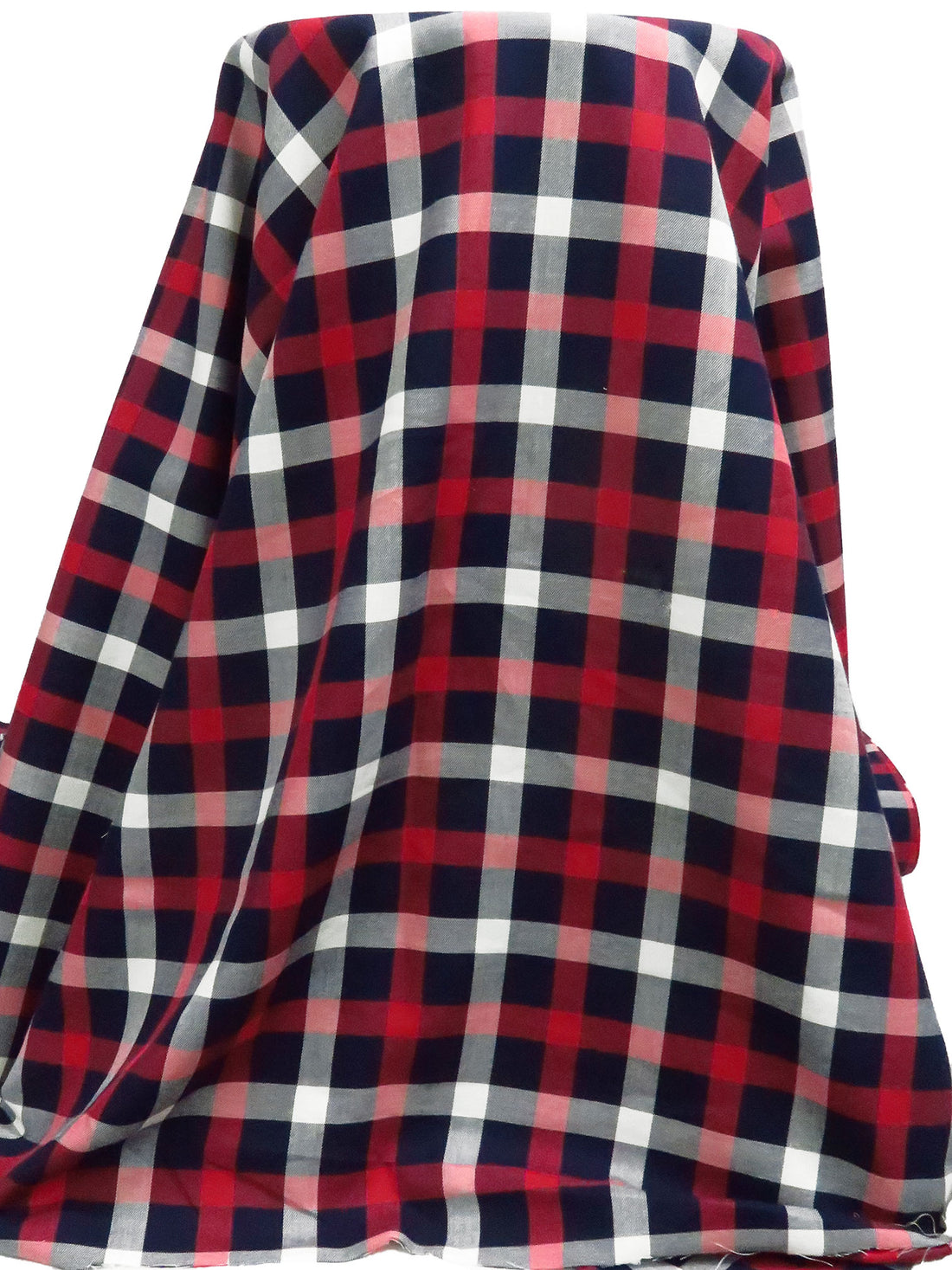 Midnight Navy/White/Crimson Cotton/Rayon Plaid Weave Yarn-Dyed Shirting - NY Designer - 58W