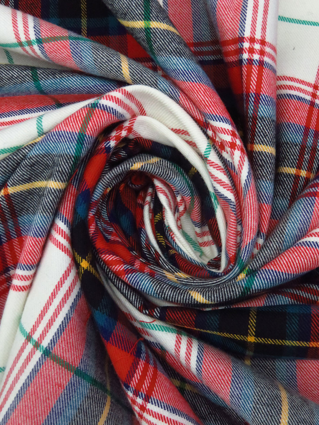 Off-White/Dark Vermilion/Sea Green/Multi 100% Cotton Plaid Weave Yarn-Dyed Flannel Shirting - NY Designer - 58W