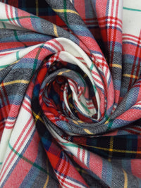 Off-White/Dark Vermilion/Sea Green/Multi 100% Cotton Plaid Weave Yarn-Dyed Flannel Shirting - NY Designer - 58W