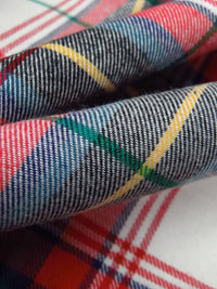 Off-White/Dark Vermilion/Sea Green/Multi 100% Cotton Plaid Weave Yarn-Dyed Flannel Shirting - NY Designer - 58W