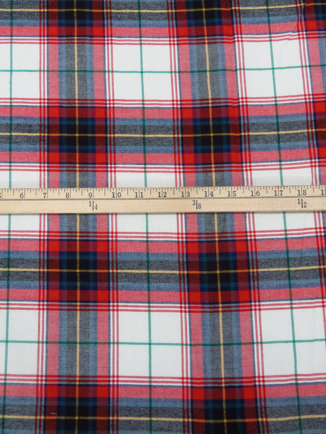 Off-White/Dark Vermilion/Sea Green/Multi 100% Cotton Plaid Weave Yarn-Dyed Flannel Shirting - NY Designer - 58W