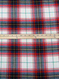 Off-White/Dark Vermilion/Sea Green/Multi 100% Cotton Plaid Weave Yarn-Dyed Flannel Shirting - NY Designer - 58W