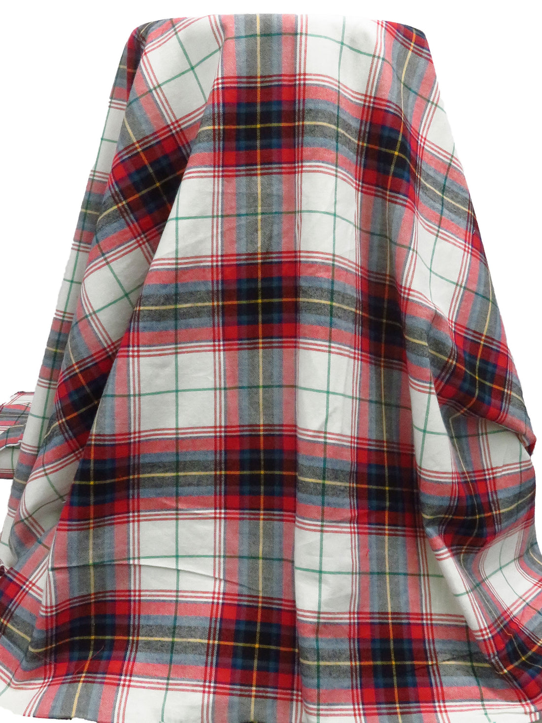 Off-White/Dark Vermilion/Sea Green/Multi 100% Cotton Plaid Weave Yarn-Dyed Flannel Shirting - NY Designer - 58W