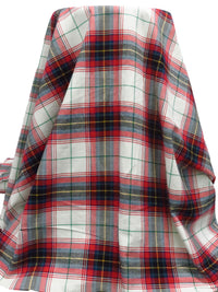 Off-White/Dark Vermilion/Sea Green/Multi 100% Cotton Plaid Weave Yarn-Dyed Flannel Shirting - NY Designer - 58W
