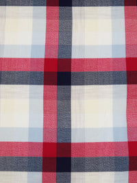 Off-White/Wine Red/Midnight Navy/Multi Cotton/Rayon Plaid Weave Crepe Shirting - NY Designer - 56W