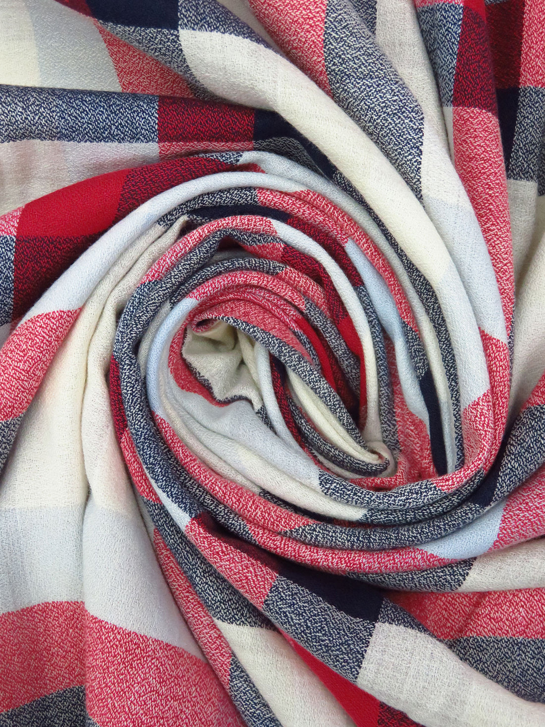 Off-White/Wine Red/Midnight Navy/Multi Cotton/Rayon Plaid Weave Crepe Shirting - NY Designer - 56W