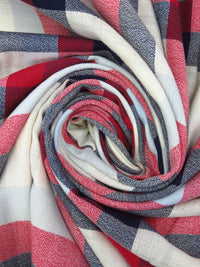 Off-White/Wine Red/Midnight Navy/Multi Cotton/Rayon Plaid Weave Crepe Shirting - NY Designer - 56W