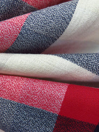 Off-White/Wine Red/Midnight Navy/Multi Cotton/Rayon Plaid Weave Crepe Shirting - NY Designer - 56W