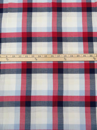 Off-White/Wine Red/Midnight Navy/Multi Cotton/Rayon Plaid Weave Crepe Shirting - NY Designer - 56W