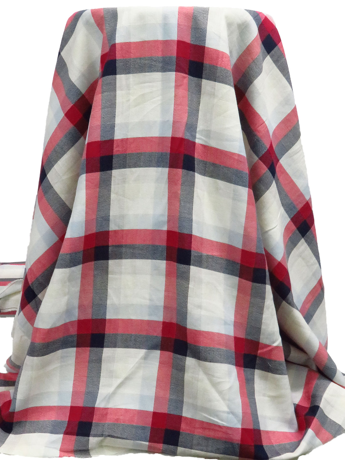 Off-White/Wine Red/Midnight Navy/Multi Cotton/Rayon Plaid Weave Crepe Shirting - NY Designer - 56W
