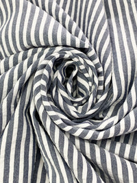 Navy/White 100% Rayon Vertical Stripe Seersucker Shirting - NY Designer - 56W