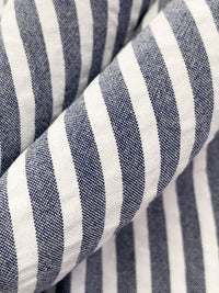 Navy/White 100% Rayon Vertical Stripe Seersucker Shirting - NY Designer - 56W