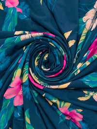Deep Sea Blue/Pale Goldenrod/Magenta/Multi Rayon/Lycra Floral Print Jersey Knit - NY Designer - 60W
