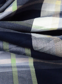 Midnight Navy/Sage/Slate Gray/Multi Cotton/Rayon Yarn-Dyed Plaid Weave Shirting - NY Designer - 56W