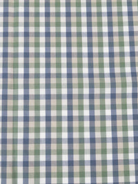 Wheat/White/Artichoke/Slate Blue 100% Cotton Yarn-Dyed Plaid Weave Shirting - NY Designer - 56W