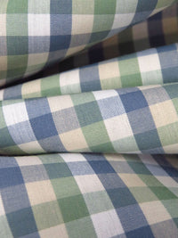 Wheat/White/Artichoke/Slate Blue 100% Cotton Yarn-Dyed Plaid Weave Shirting - NY Designer - 56W
