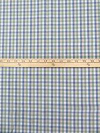 Wheat/White/Artichoke/Slate Blue 100% Cotton Yarn-Dyed Plaid Weave Shirting - NY Designer - 56W