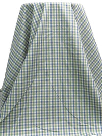 Wheat/White/Artichoke/Slate Blue 100% Cotton Yarn-Dyed Plaid Weave Shirting - NY Designer - 56W