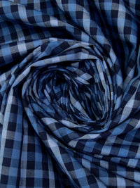Midnight Navy/Light Vista Blue/Cyan Cobalt 100% Cotton Yarn-Dyed Plaid Weave Shirting - NY Designer - 56W