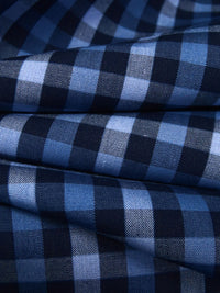 Midnight Navy/Light Vista Blue/Cyan Cobalt 100% Cotton Yarn-Dyed Plaid Weave Shirting - NY Designer - 56W