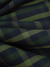 Midnight Navy/Asparagus/Dark Forest Green Cotton/Rayon Yarn-Dyed Plaid Weave Shirting - NY Designer - 54W