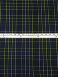 Midnight Navy/Asparagus/Dark Forest Green Cotton/Rayon Yarn-Dyed Plaid Weave Shirting - NY Designer - 54W
