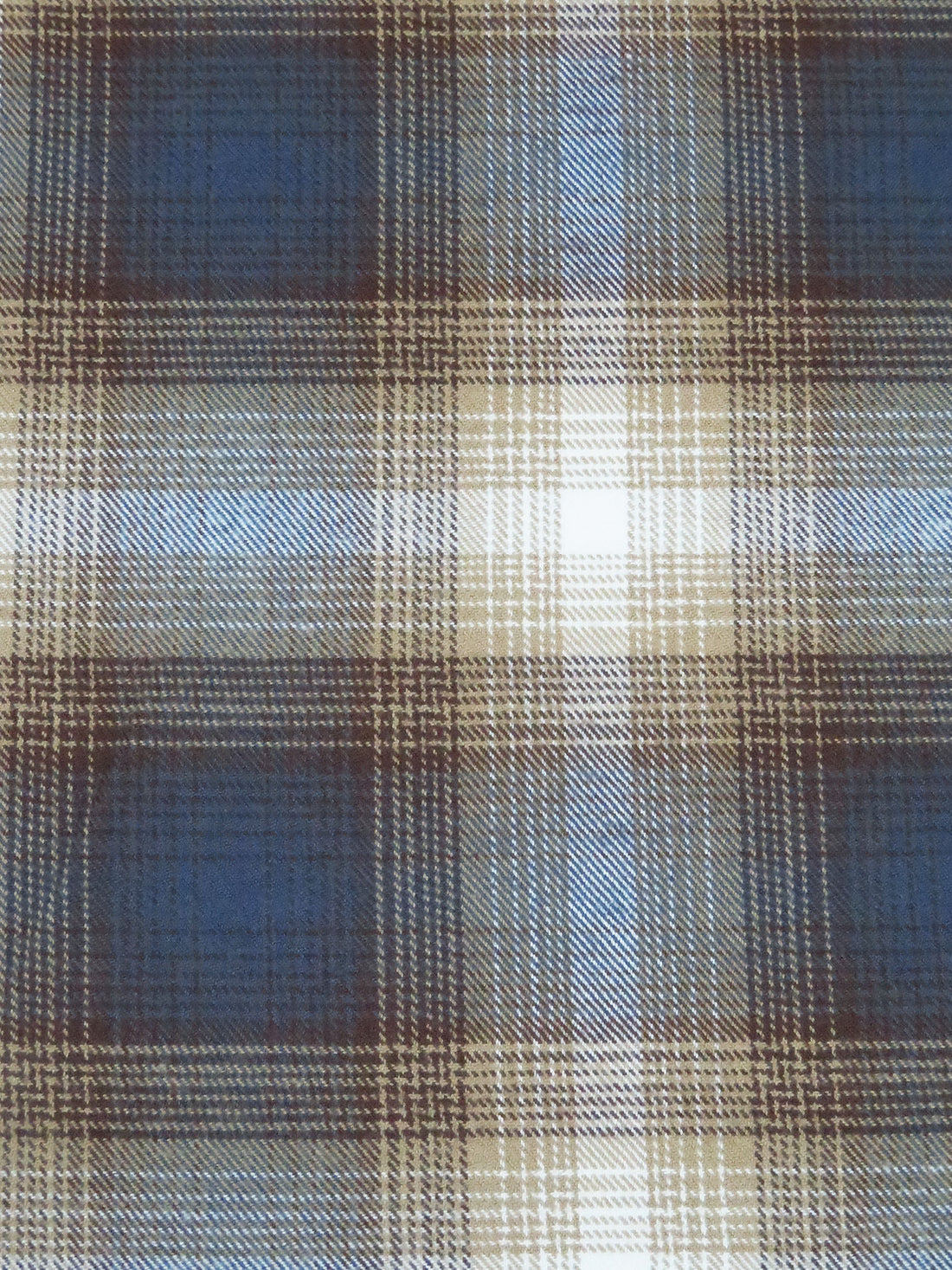 Dark Tan/White/Dark Cerulean/Dark Rose Ebony 100% Cotton Yarn-Dyed Plaid Weave Flannel Shirting - NY Designer - 54W