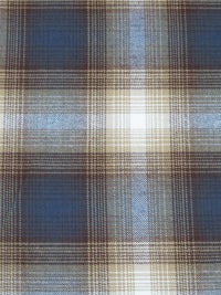 Dark Tan/White/Dark Cerulean/Dark Rose Ebony 100% Cotton Yarn-Dyed Plaid Weave Flannel Shirting - NY Designer - 54W