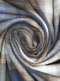 Dark Tan/White/Dark Cerulean/Dark Rose Ebony 100% Cotton Yarn-Dyed Plaid Weave Flannel Shirting - NY Designer - 54W