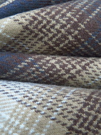 Dark Tan/White/Dark Cerulean/Dark Rose Ebony 100% Cotton Yarn-Dyed Plaid Weave Flannel Shirting - NY Designer - 54W
