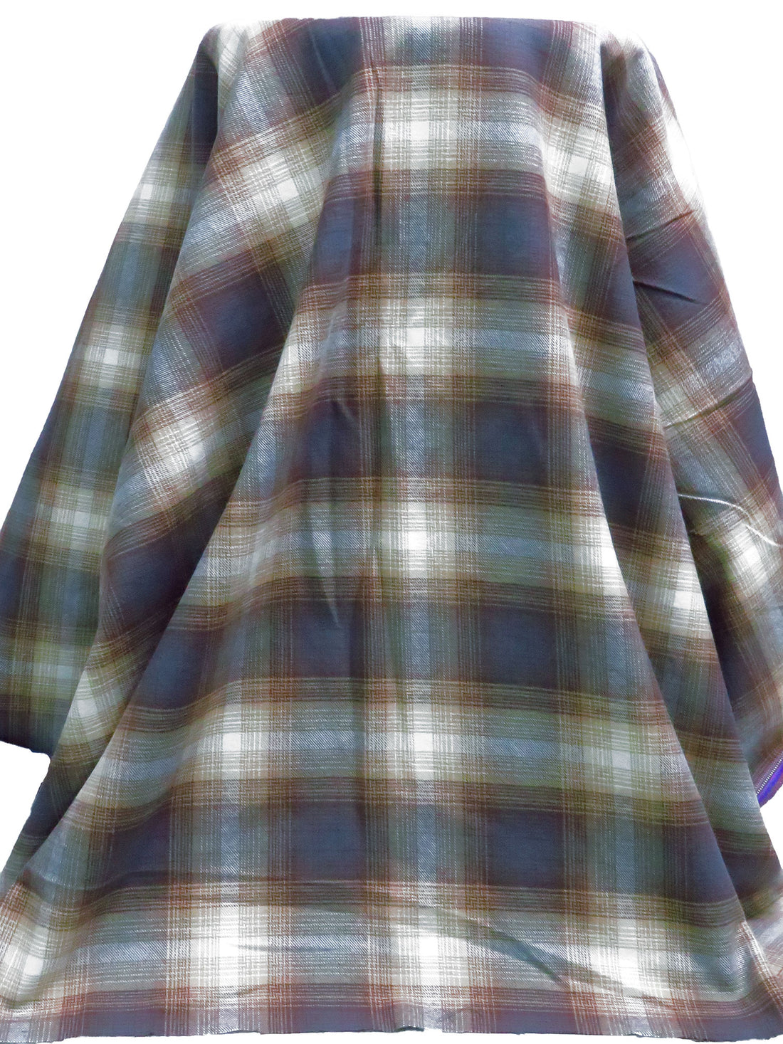 Dark Tan/White/Dark Cerulean/Dark Rose Ebony 100% Cotton Yarn-Dyed Plaid Weave Flannel Shirting - NY Designer - 54W