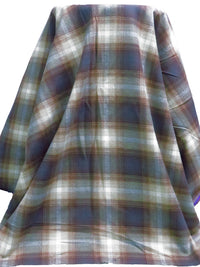 Dark Tan/White/Dark Cerulean/Dark Rose Ebony 100% Cotton Yarn-Dyed Plaid Weave Flannel Shirting - NY Designer - 54W