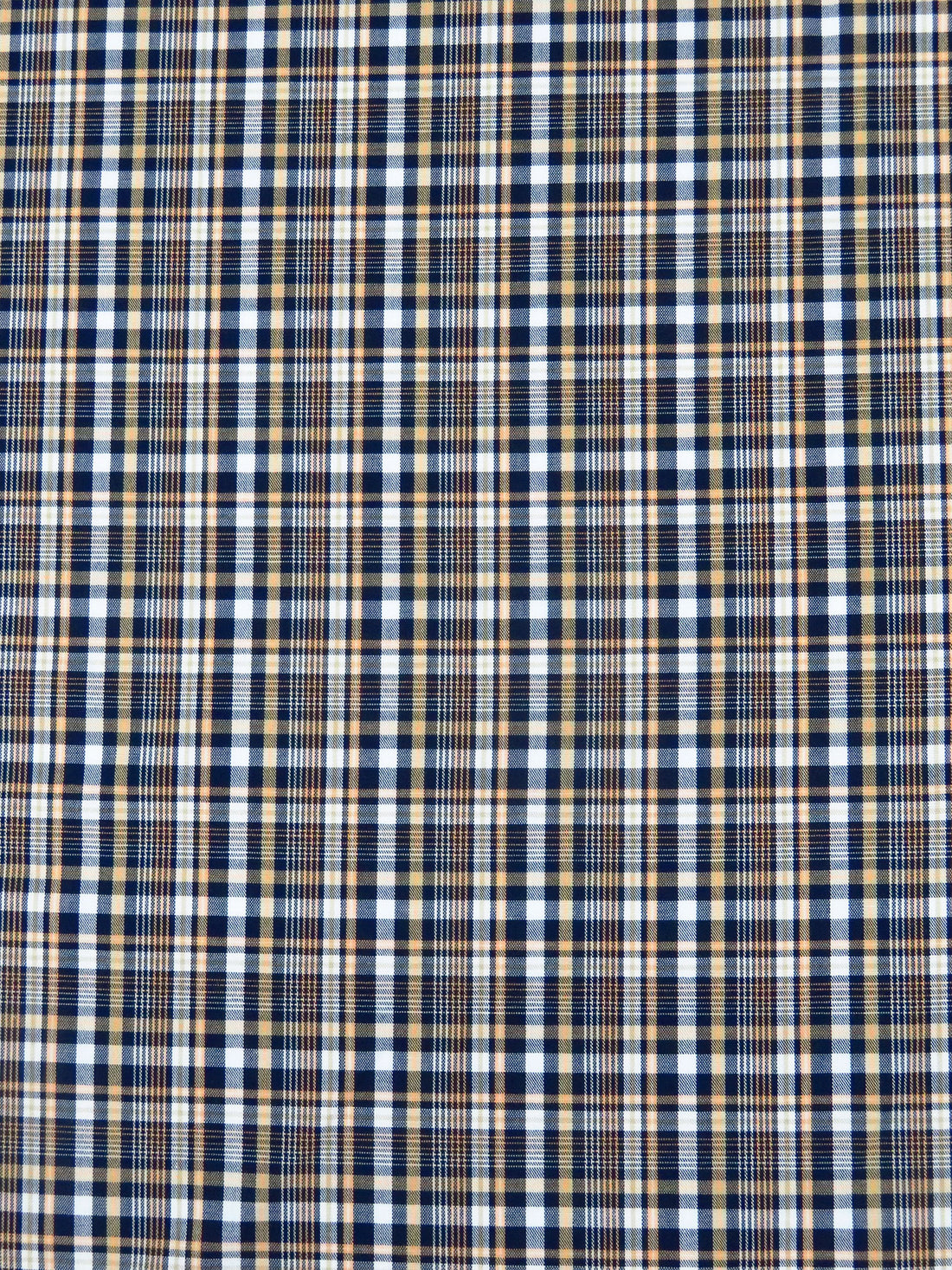 Midnight Navy/White/Mellow Apricot 100% Cotton Yarn-Dyed Plaid Shirting - NY Designer - 54W