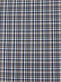 Midnight Navy/White/Mellow Apricot 100% Cotton Yarn-Dyed Plaid Shirting - NY Designer - 54W